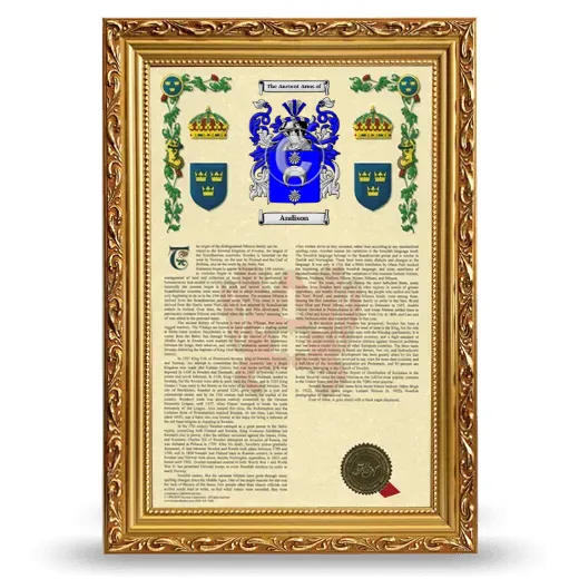 Andison Armorial History Framed - Gold