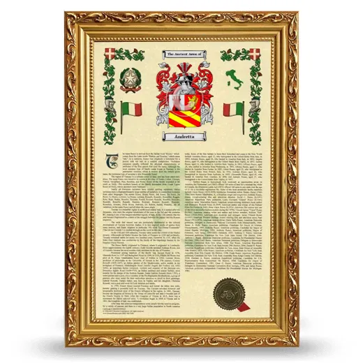 Andretta Armorial History Framed - Gold