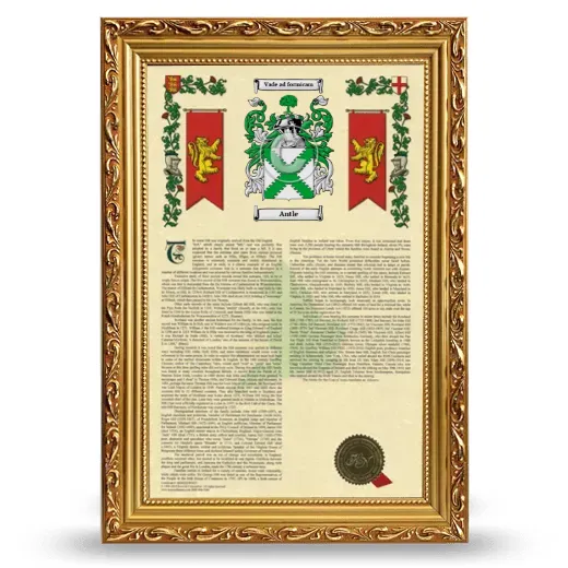 Antle Armorial History Framed - Gold