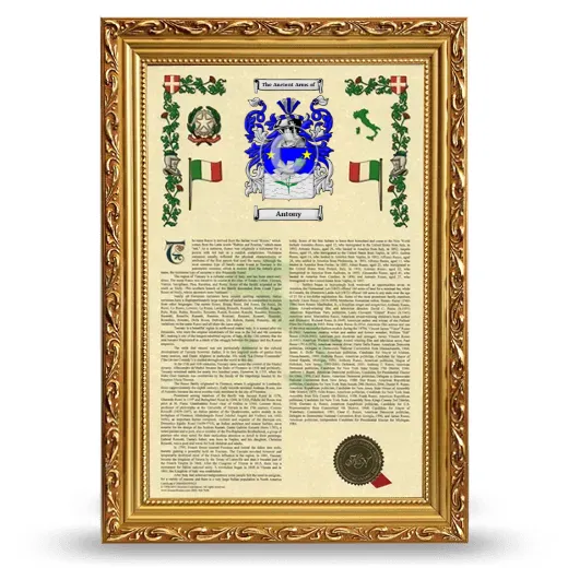 Antony Armorial History Framed - Gold