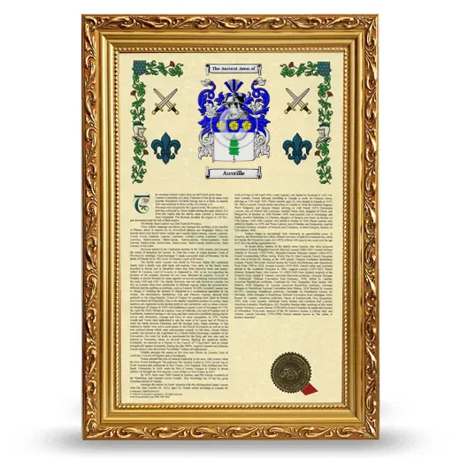 Auvrille Armorial History Framed - Gold
