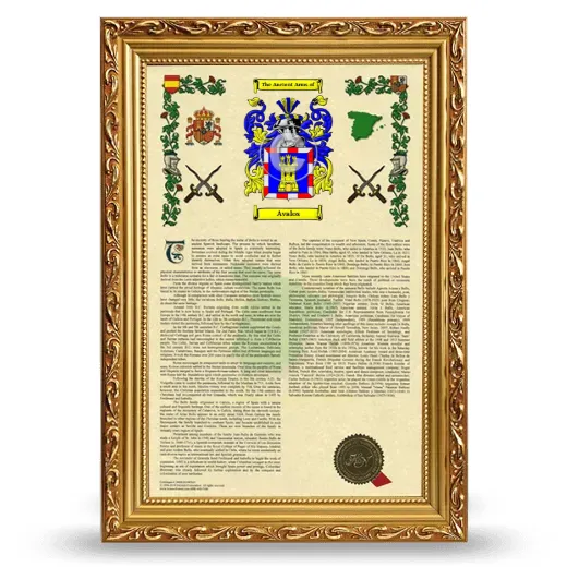 Avalos Armorial History Framed - Gold