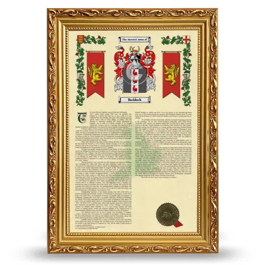 Baddock Armorial History Framed - Gold