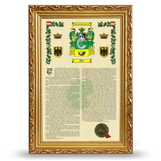Baer Armorial History Framed - Gold