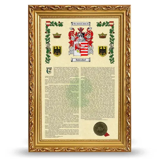 Baiersdorf Armorial History Framed - Gold