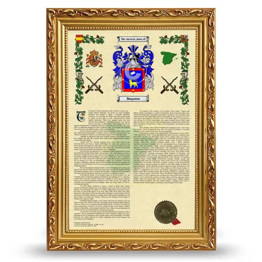 Baquera Armorial History Framed - Gold