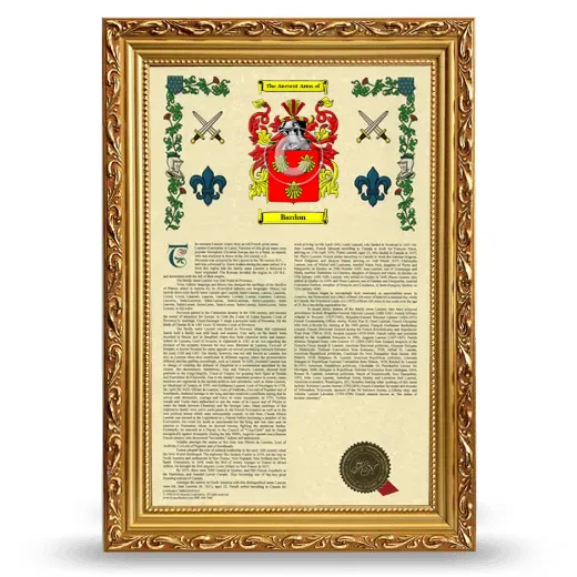 Bardon Armorial History Framed - Gold