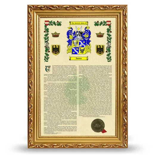 Baress Armorial History Framed - Gold