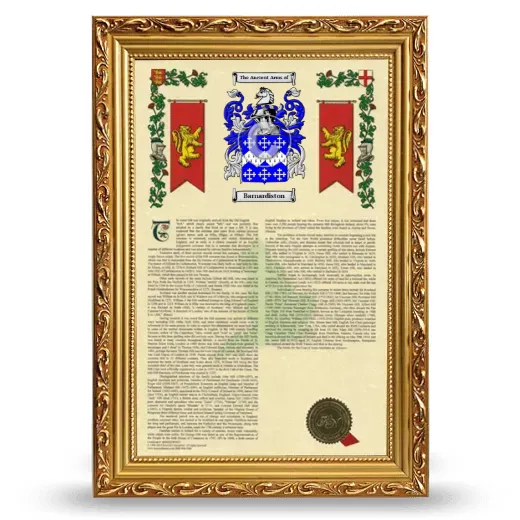 Barnardiston Armorial History Framed - Gold