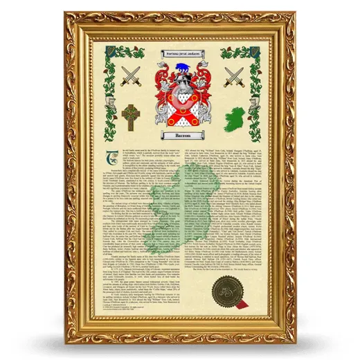 Barron Armorial History Framed - Gold