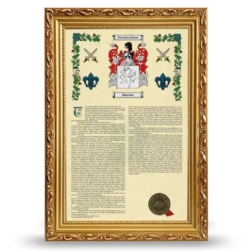 Barrote Armorial History Framed - Gold