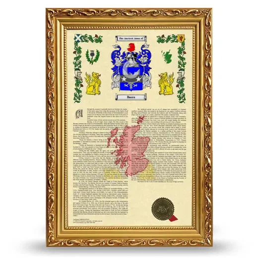 Barrs Armorial History Framed - Gold