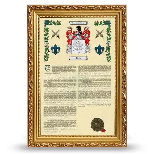 Barry Armorial History Framed - Gold