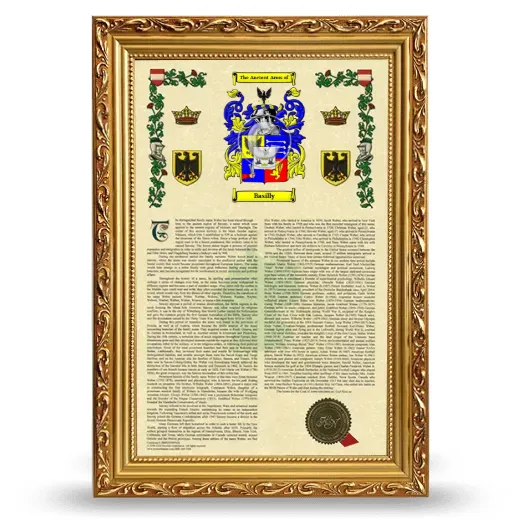 Basilly Armorial History Framed - Gold