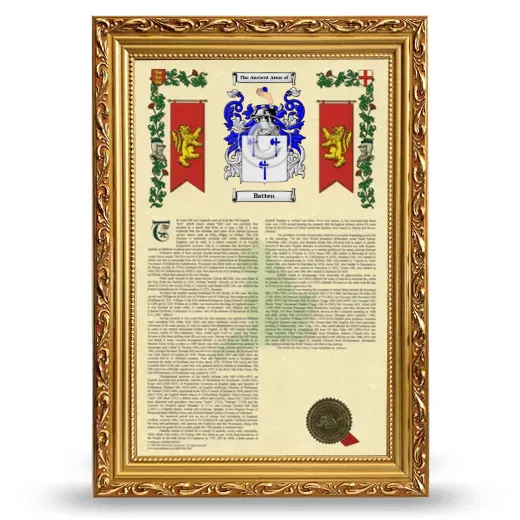 Batten Armorial History Framed - Gold