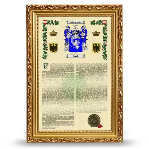 Bauck Armorial History Framed - Gold