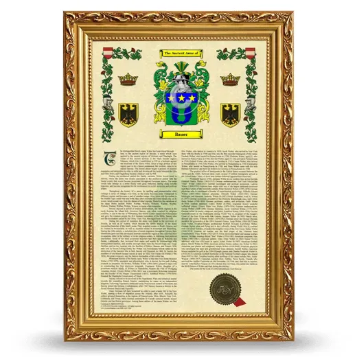 Bauer Armorial History Framed - Gold