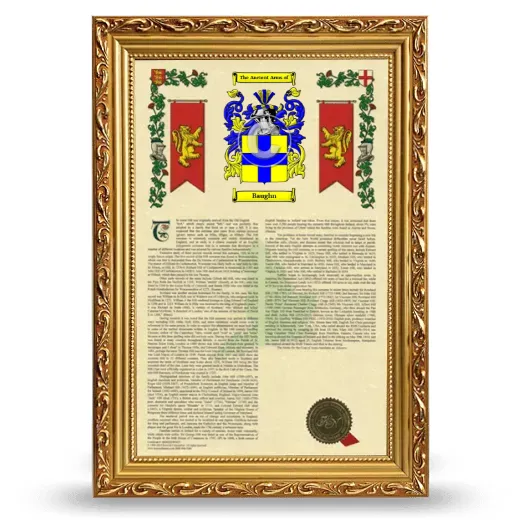 Baughn Armorial History Framed - Gold