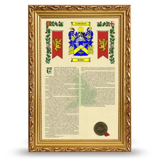 Beebee Armorial History Framed - Gold