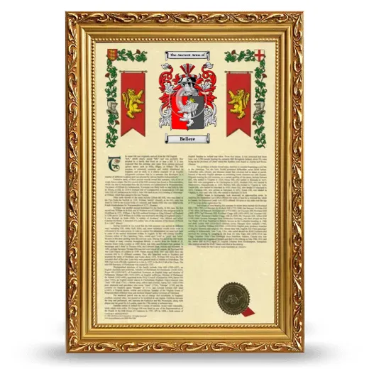 Bellere Armorial History Framed - Gold