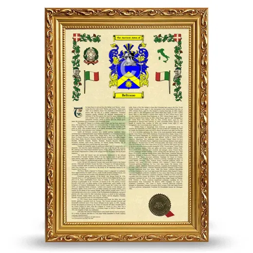 Beltrano Armorial History Framed - Gold