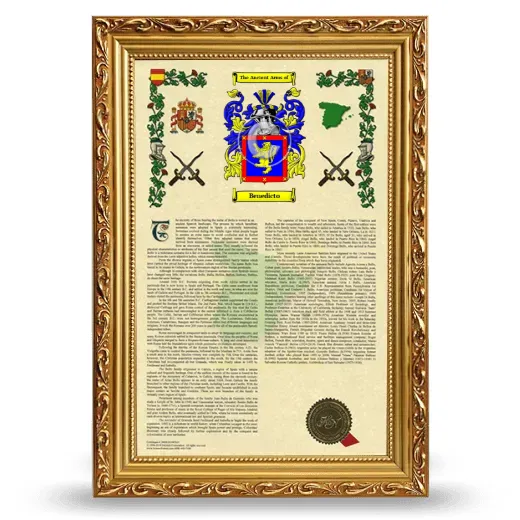 Benedicto Armorial History Framed - Gold
