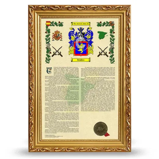 Benitez Armorial History Framed - Gold