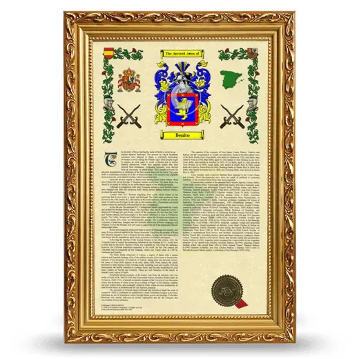 Benito Armorial History Framed - Gold