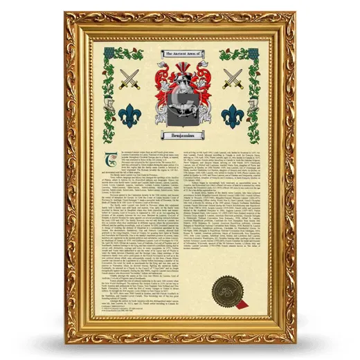 Benjamins Armorial History Framed - Gold