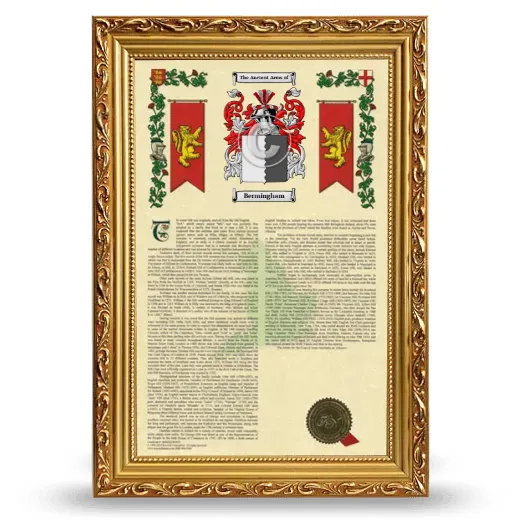 Bermingham Armorial History Framed - Gold