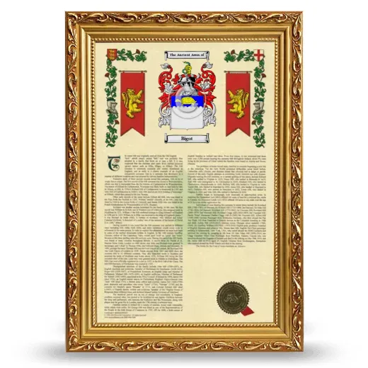 Bigot Armorial History Framed - Gold
