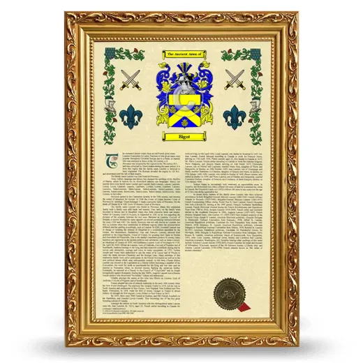 Bigot Armorial History Framed - Gold