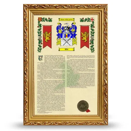 Bille Armorial History Framed - Gold