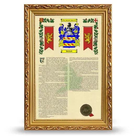 Birdock Armorial History Framed - Gold