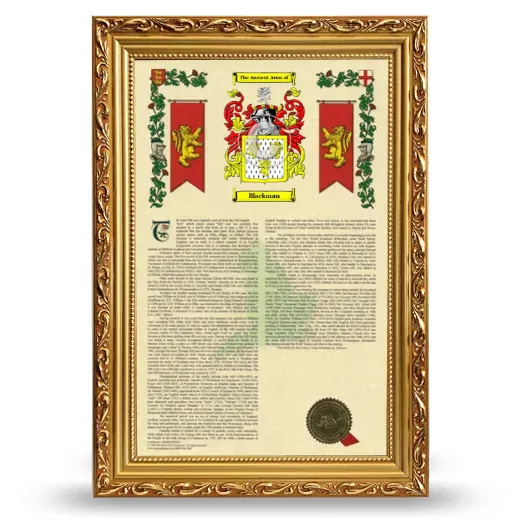 Blackman Armorial History Framed - Gold