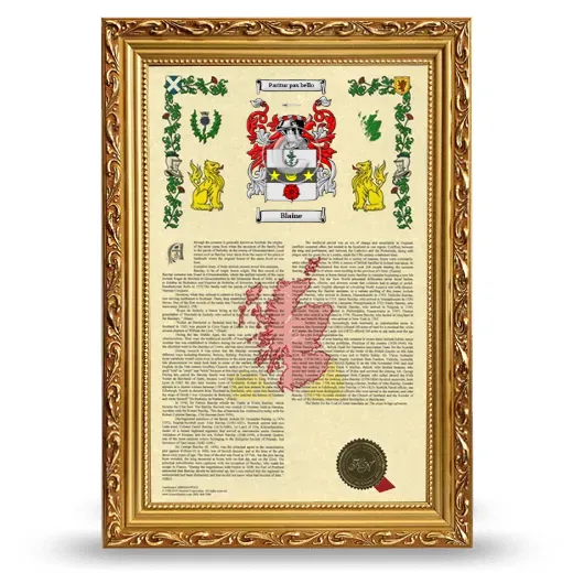 Blaine Armorial History Framed - Gold
