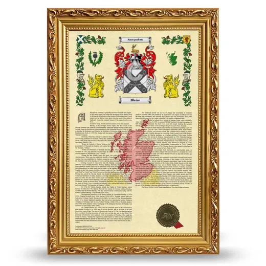 Blaire Armorial History Framed - Gold