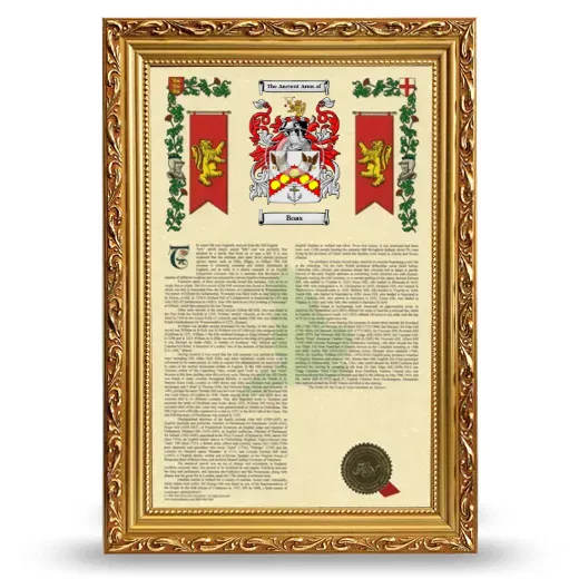 Boas Armorial History Framed - Gold