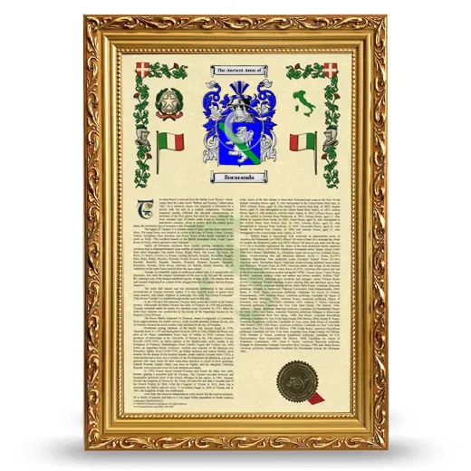 Bocaranda Armorial History Framed - Gold
