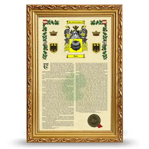 Boes Armorial History Framed - Gold