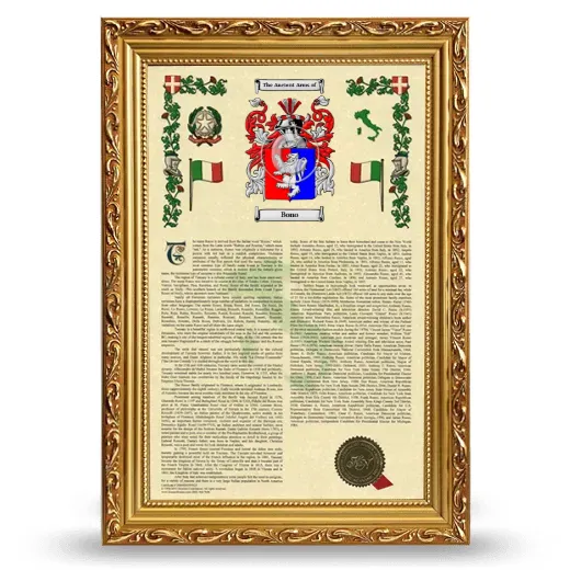 Bono Armorial History Framed - Gold
