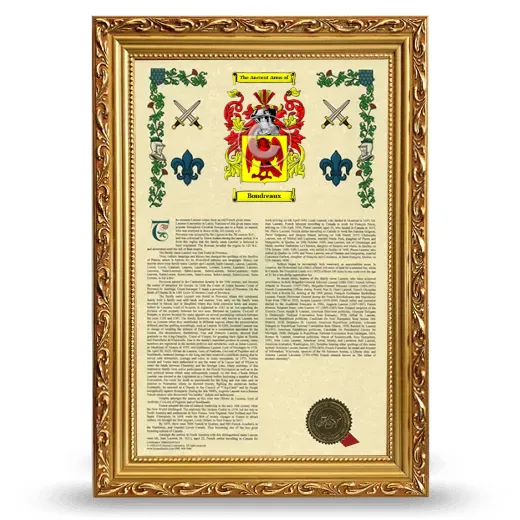 Boudreaux Armorial History Framed - Gold