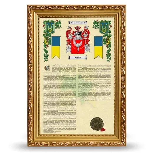 Boyko Armorial History Framed - Gold