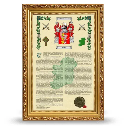 Brian Armorial History Framed - Gold