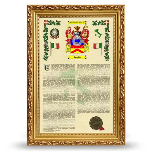 Broglio Armorial History Framed - Gold