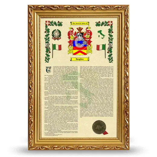 Broglios Armorial History Framed - Gold