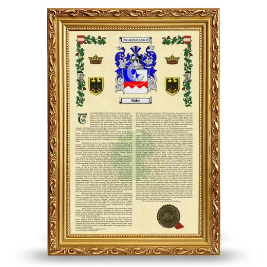 Buler Armorial History Framed - Gold
