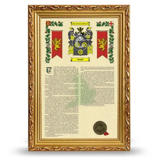 Bunell Armorial History Framed - Gold