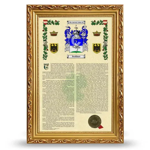 Burkhart Armorial History Framed - Gold