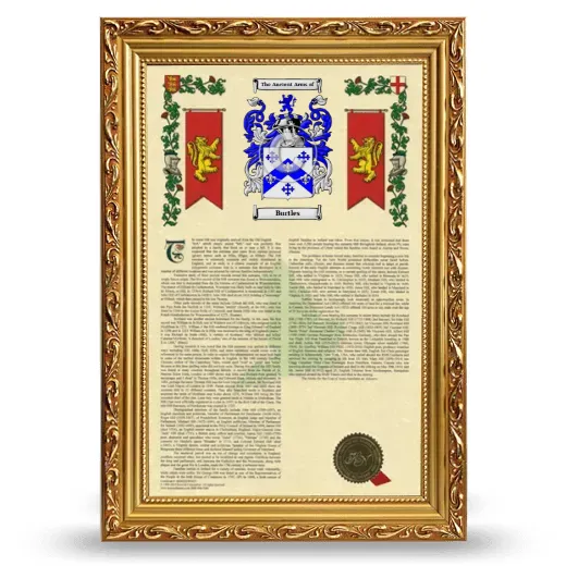 Burtles Armorial History Framed - Gold